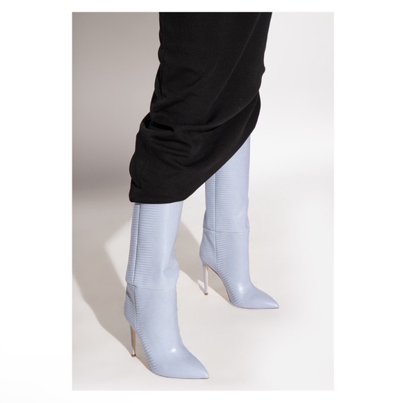 New! PARIS TEXAS 105mm Snakeskin Lizard Effect Knee High Leather Boots in Denim - Picture 8 of 16